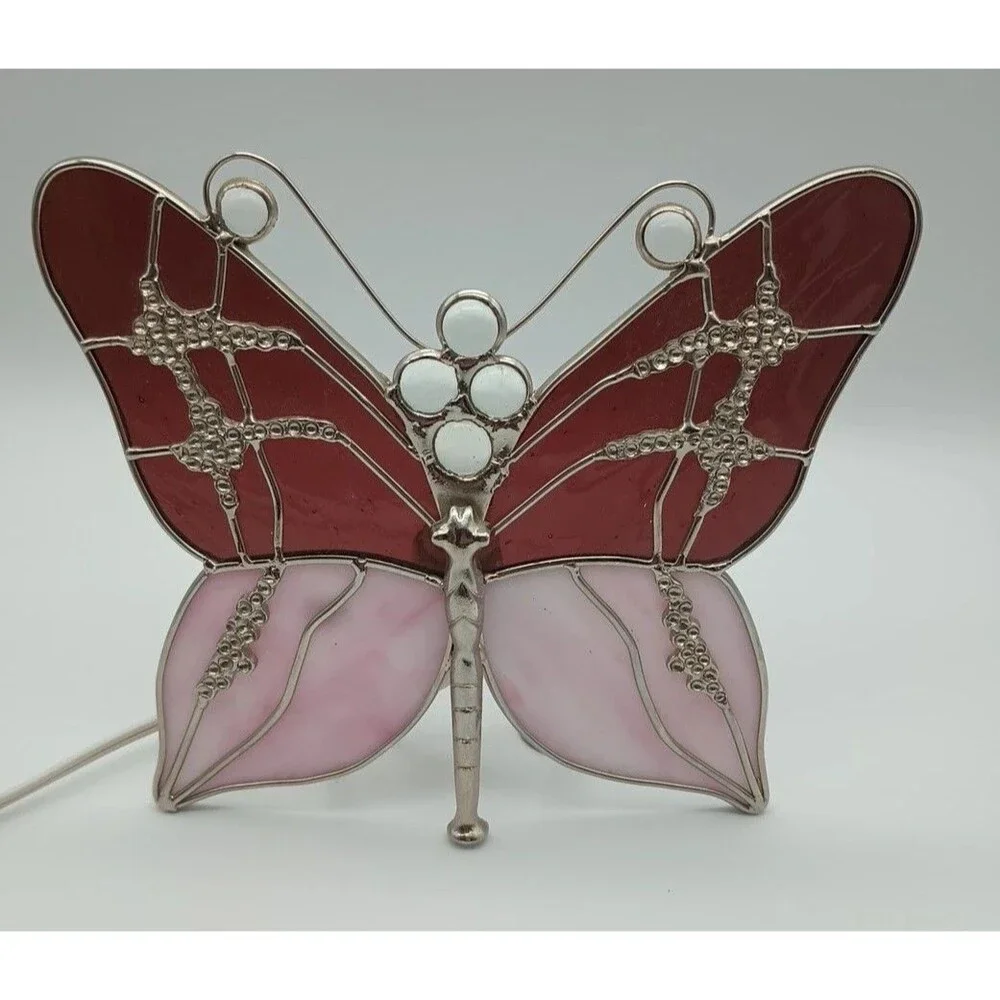Stained Glass Purple & Pink Butterfly Night Light 7